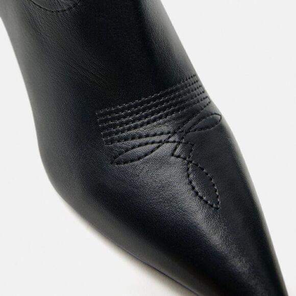 ZARA LEATHER COWBOY HEELED ANKLE BOOTS - Picture 5 of 10